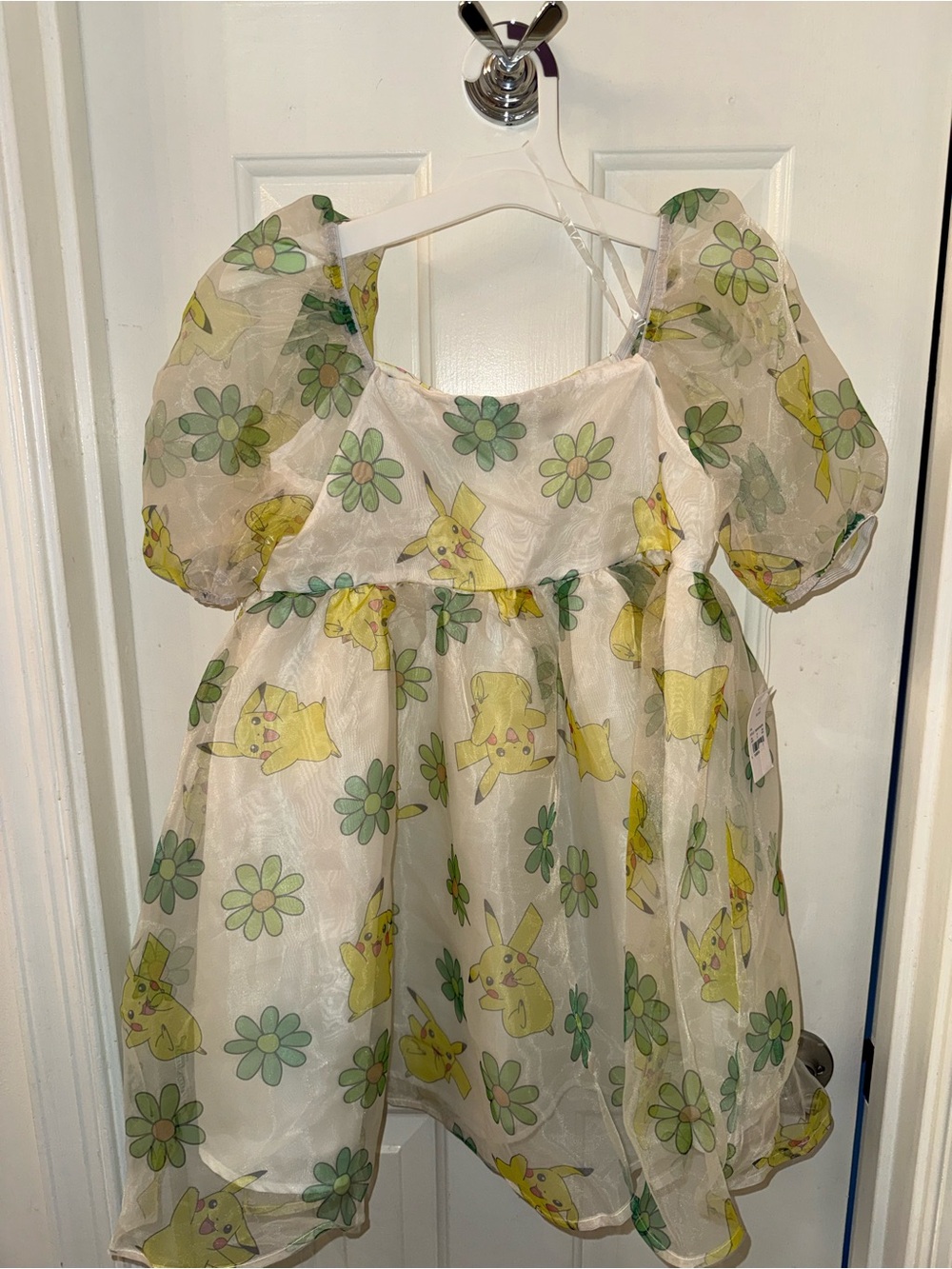 Kids Yellow Pikachu Floral Organza Dress